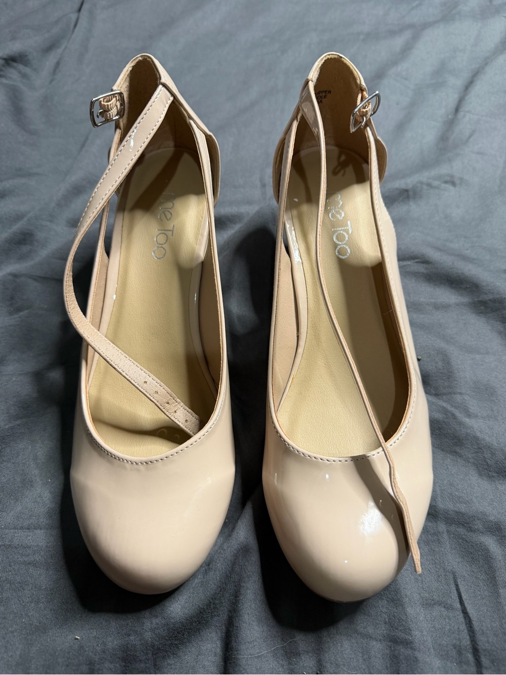 me too Nude Patent Round-Toe Ankle-Strap Heels